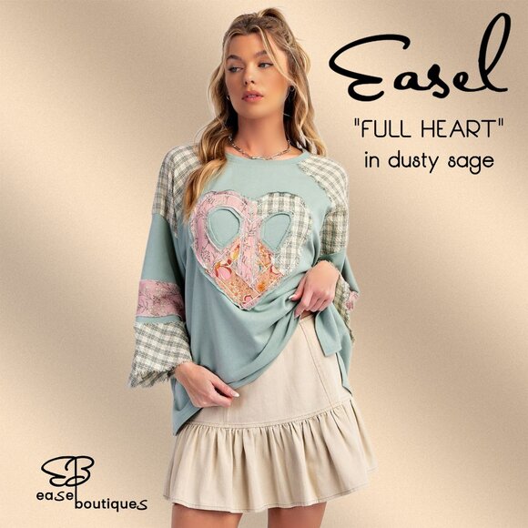 EASEL "Full Heart" Cotton Terry Mix Fabric & Print Embroidered Raw Frayed Edges - Picture 7 of 14